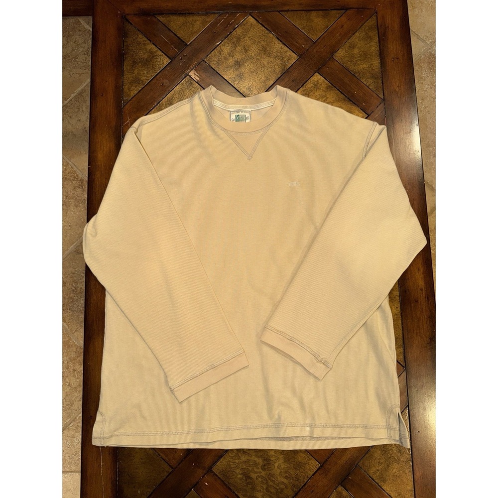 Guess Made in USA Vintage Thermal Waffle Long Sleeve Shirt Beige 90s Rare XL‎